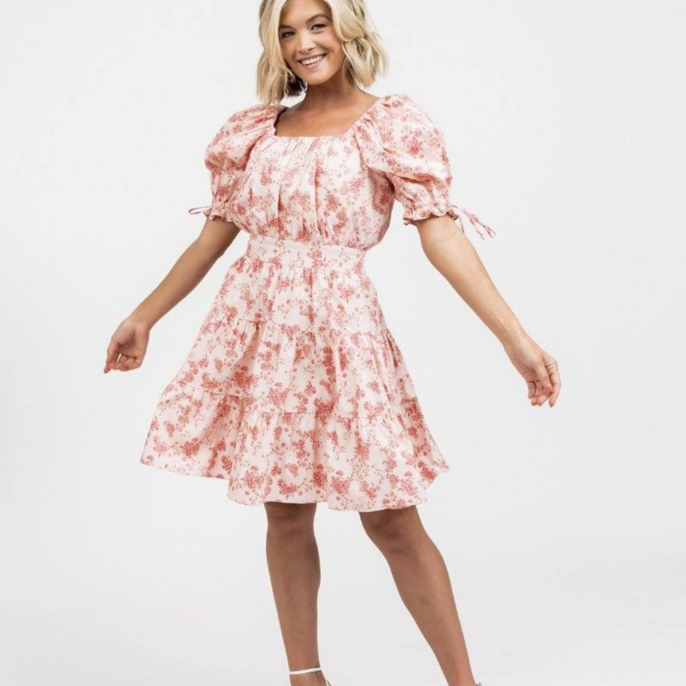 Rachel Parcell pink floral puff- sleeve dress